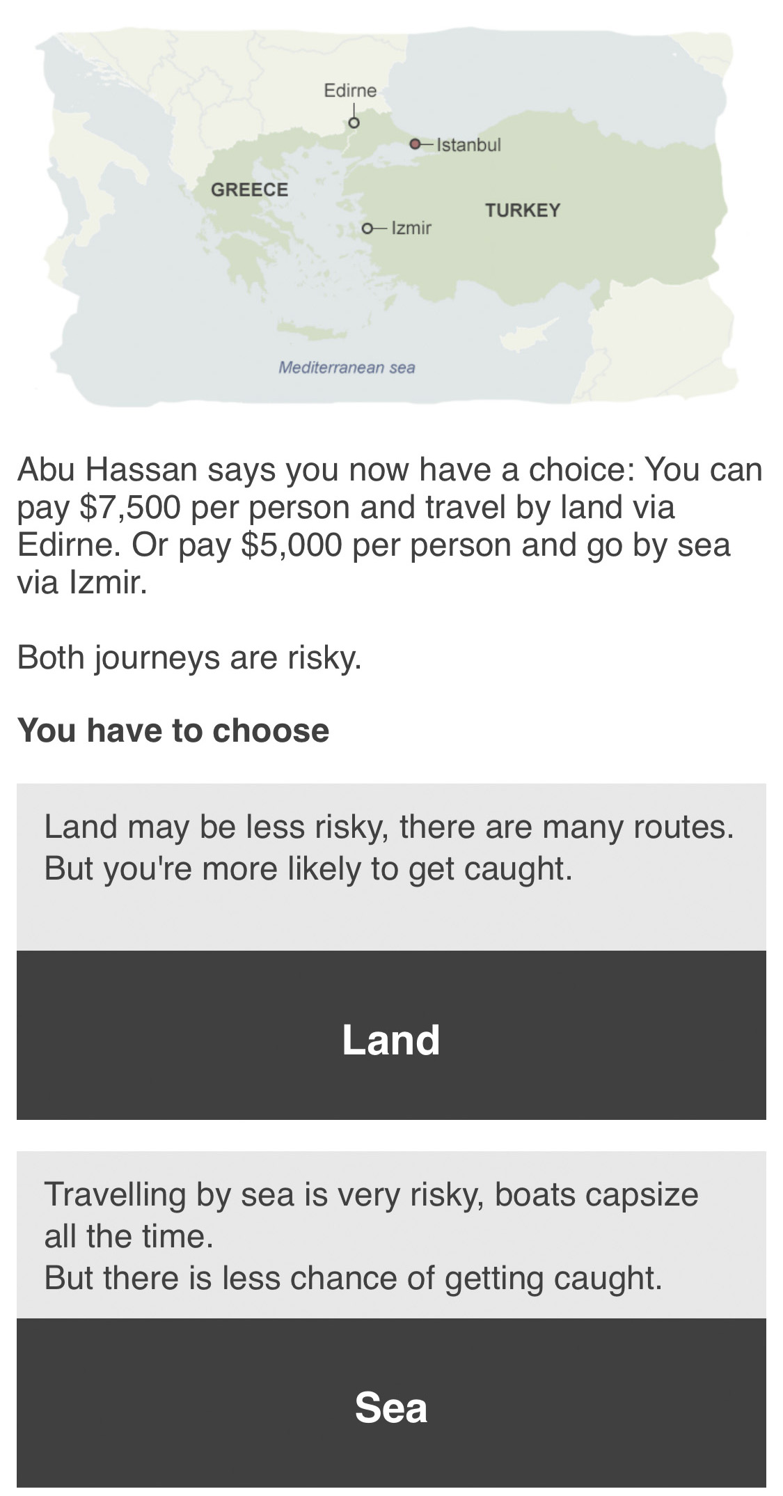 If you were to flee from Syria to Europe, what choices will you make for your escape route to safety? 